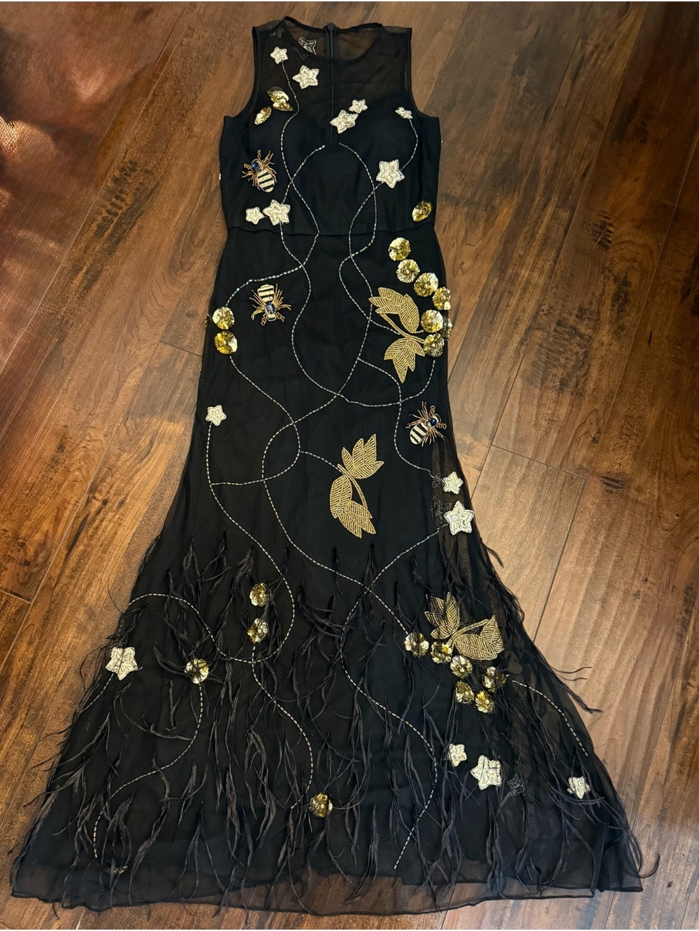 Archival Vintage Nicole Miller Bee & Celestial Embroidered Mesh Gown Size 2